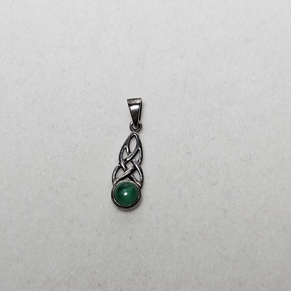 Sterling Silver Celtic Knot Pendant with Green Cabochon